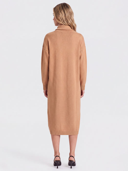 Langes Strickkleid mit Rollkragen und Kaschmiranteil | camel image 1