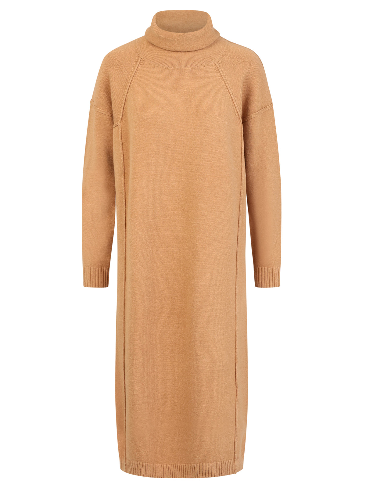 Langes Strickkleid mit Rollkragen und Kaschmiranteil | camel