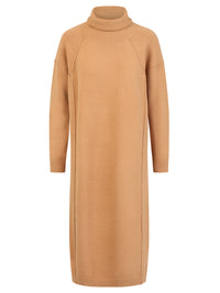 Langes Strickkleid mit Rollkragen und Kaschmiranteil | camel