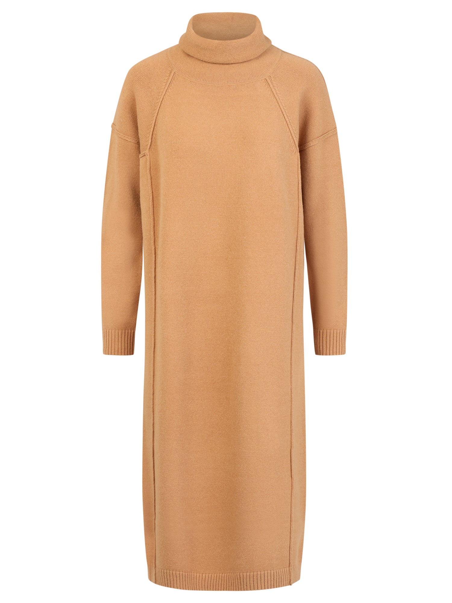Langes Strickkleid mit Rollkragen und Kaschmiranteil | camel