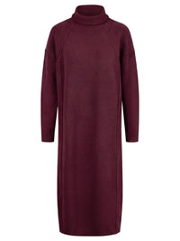 Langes Strickkleid mit Rollkragen und Kaschmiranteil | weinrot