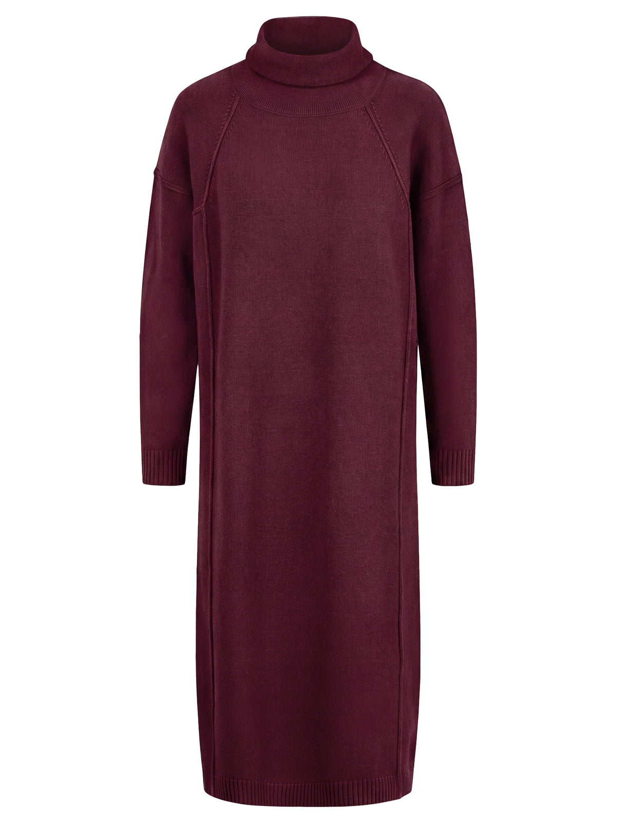 Langes Strickkleid mit Rollkragen und Kaschmiranteil | weinrot
