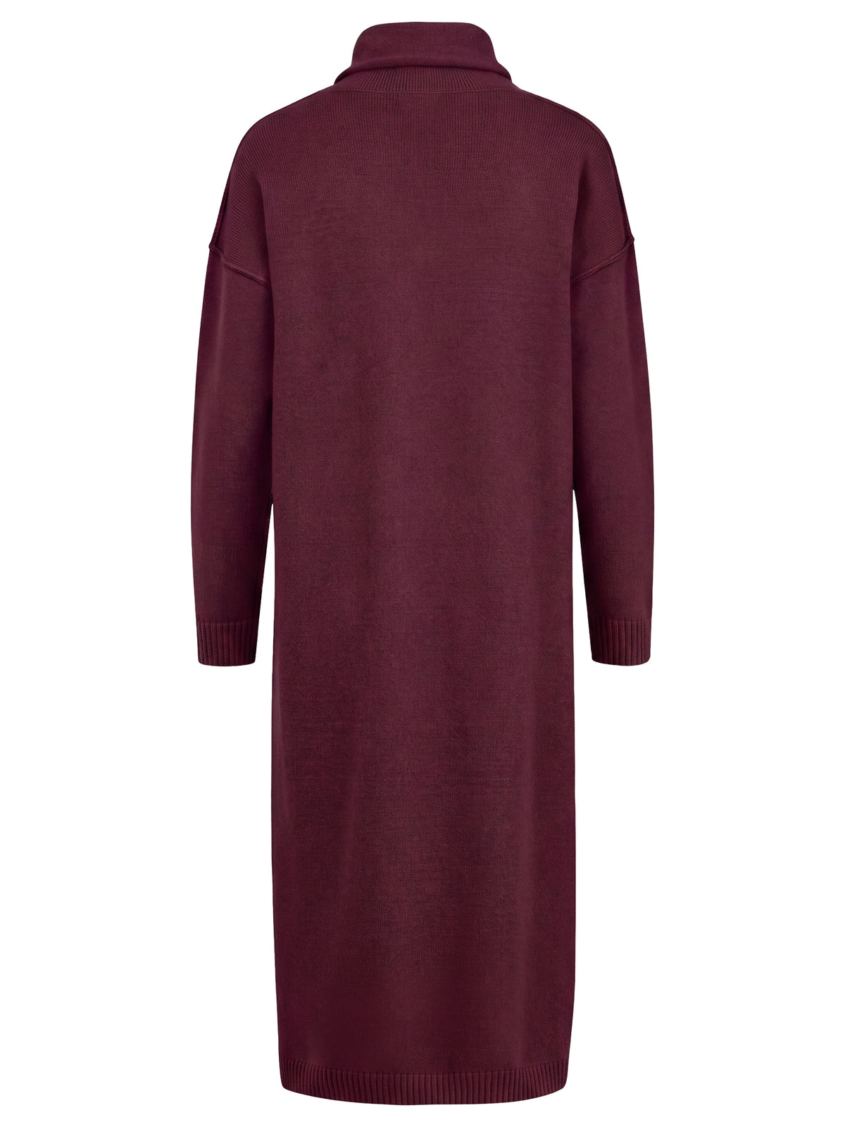 Langes Strickkleid mit Rollkragen und Kaschmiranteil | weinrot