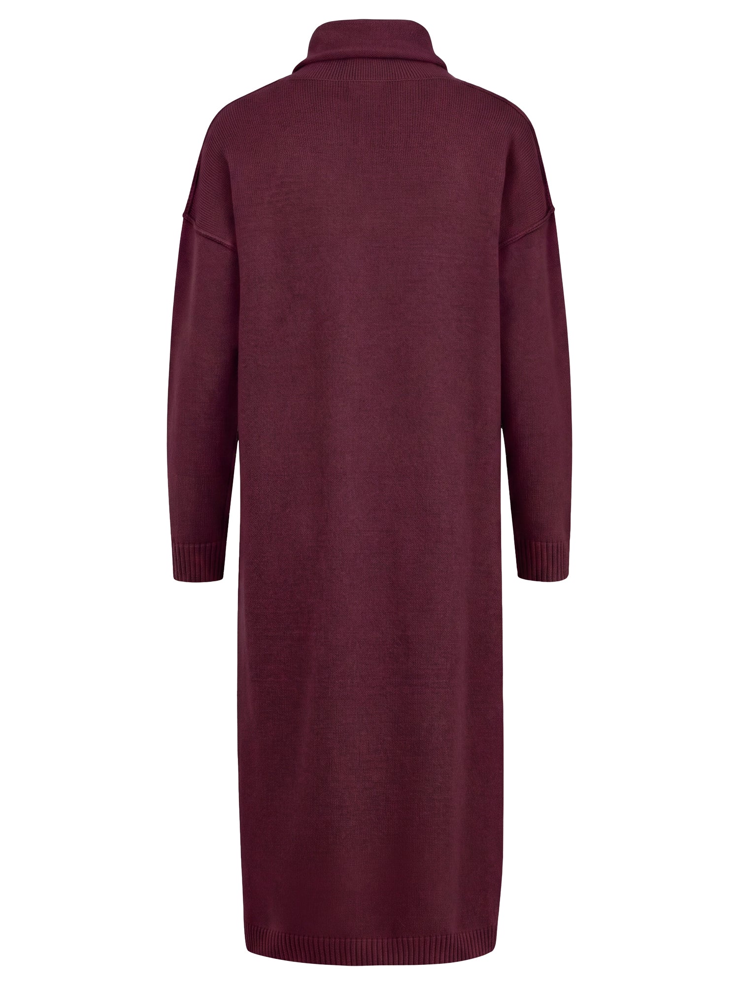 Langes Strickkleid mit Rollkragen und Kaschmiranteil | weinrot