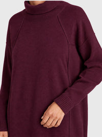Langes Strickkleid mit Rollkragen und Kaschmiranteil | weinrot