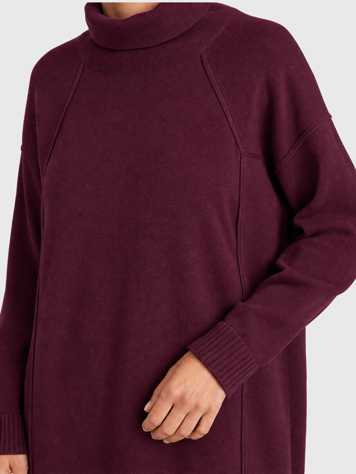 Langes Strickkleid mit Rollkragen und Kaschmiranteil | weinrot