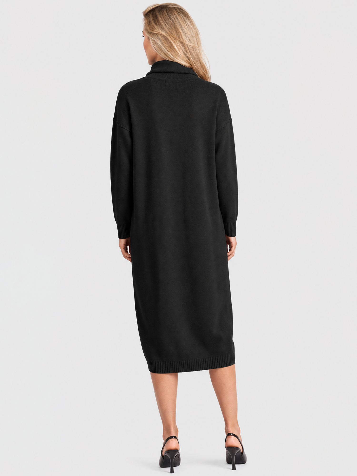 Langes Strickkleid mit Rollkragen und Kaschmiranteil | schwarz