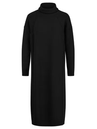 Langes Strickkleid mit Rollkragen und Kaschmiranteil | schwarz