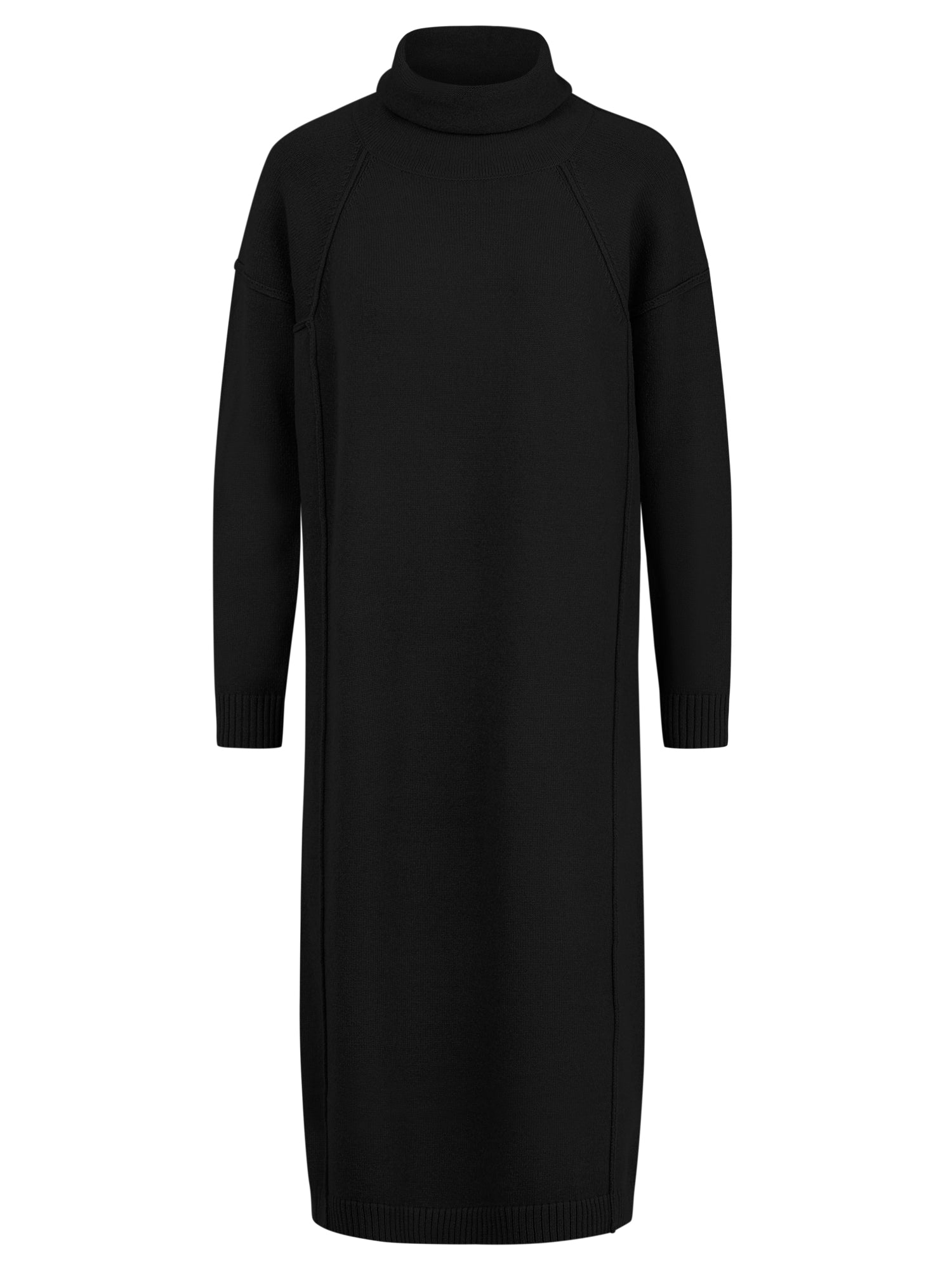 Langes Strickkleid mit Rollkragen und Kaschmiranteil | schwarz