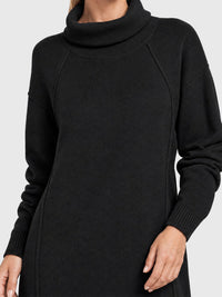 Langes Strickkleid mit Rollkragen und Kaschmiranteil | schwarz