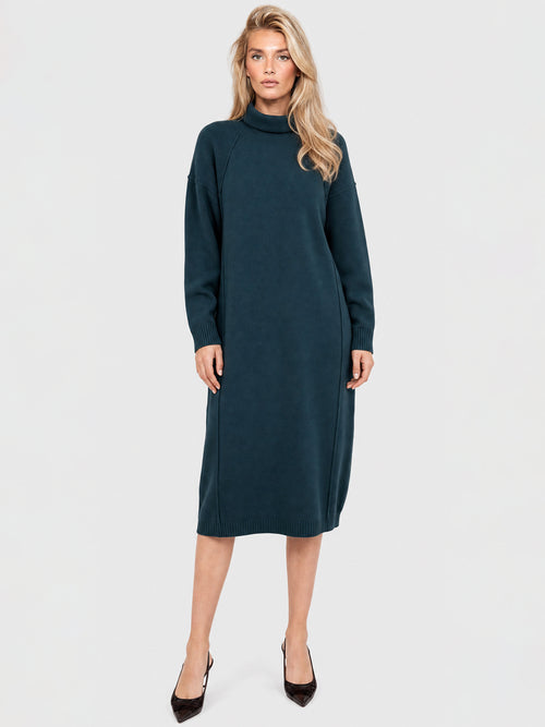 Langes Strickkleid mit Rollkragen und Kaschmiranteil | petrol image 1
