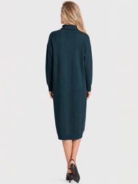Langes Strickkleid mit Rollkragen und Kaschmiranteil | petrol