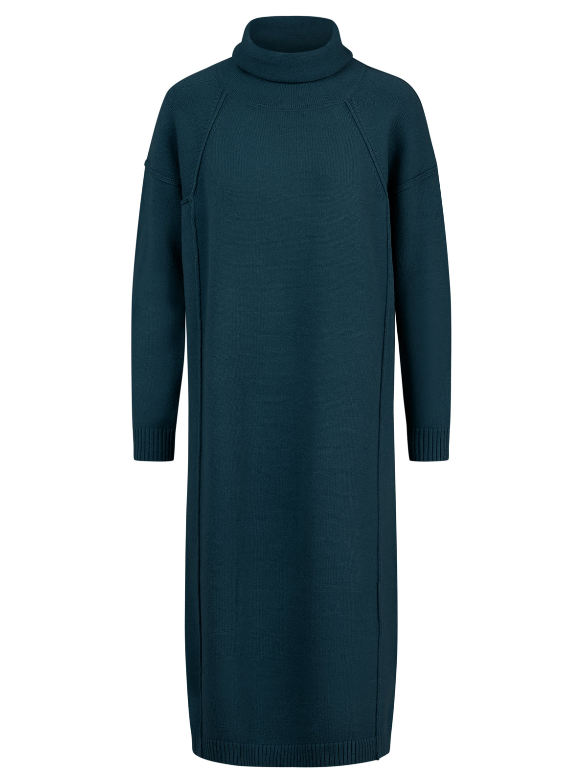 Langes Strickkleid mit Rollkragen und Kaschmiranteil | petrol