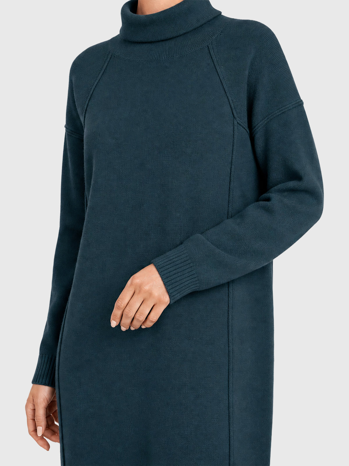 Langes Strickkleid mit Rollkragen und Kaschmiranteil | petrol