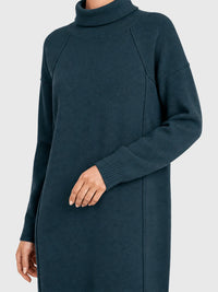 Langes Strickkleid mit Rollkragen und Kaschmiranteil | petrol