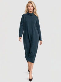 Langes Strickkleid mit Rollkragen und Kaschmiranteil | petrol