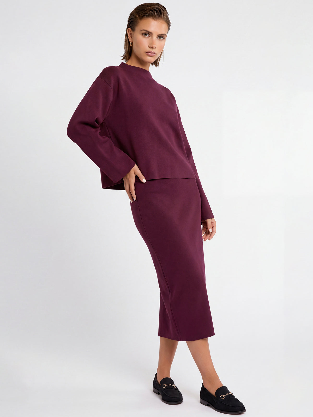 Oversized Pullover mit Kaschmiranteil | weinrot