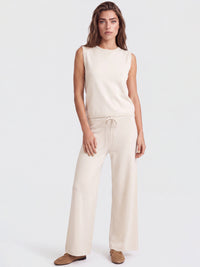 Weite Strickhose mit Kaschmiranteil | champagner