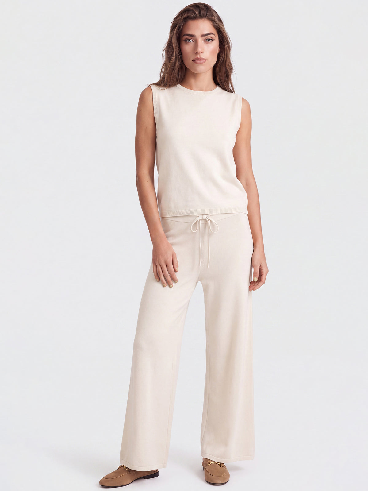 Weite Strickhose mit Kaschmiranteil | champagner