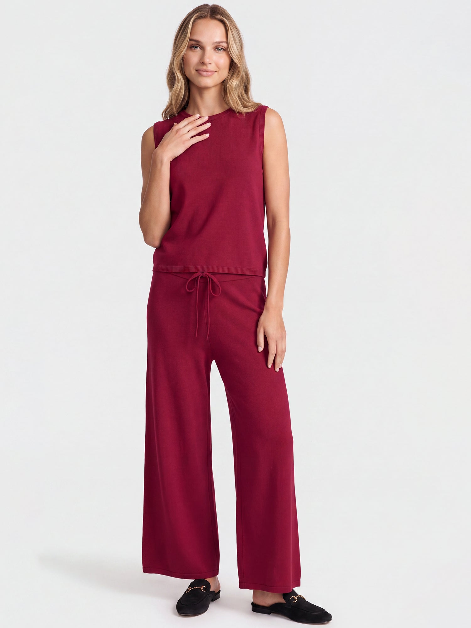 Weite Strickhose mit Kaschmiranteil | rot