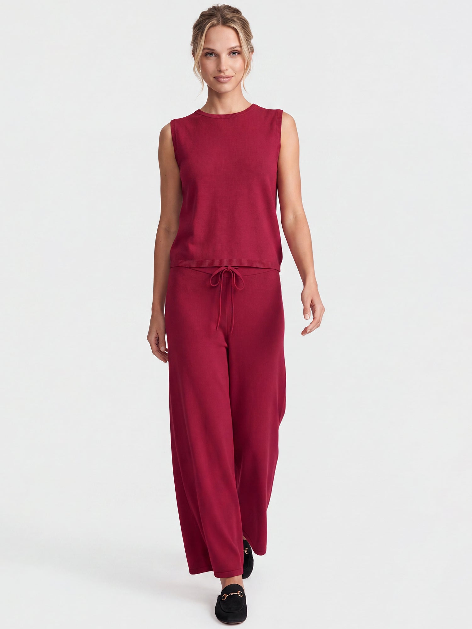Weite Strickhose mit Kaschmiranteil | rot