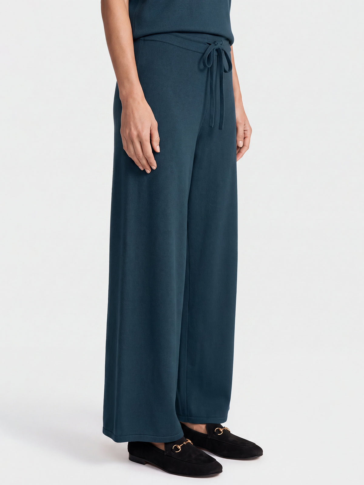 Weite Strickhose mit Kaschmiranteil | petrol
