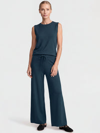 Weite Strickhose mit Kaschmiranteil | petrol