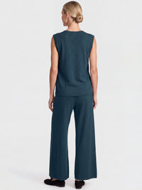 Weite Strickhose mit Kaschmiranteil | petrol