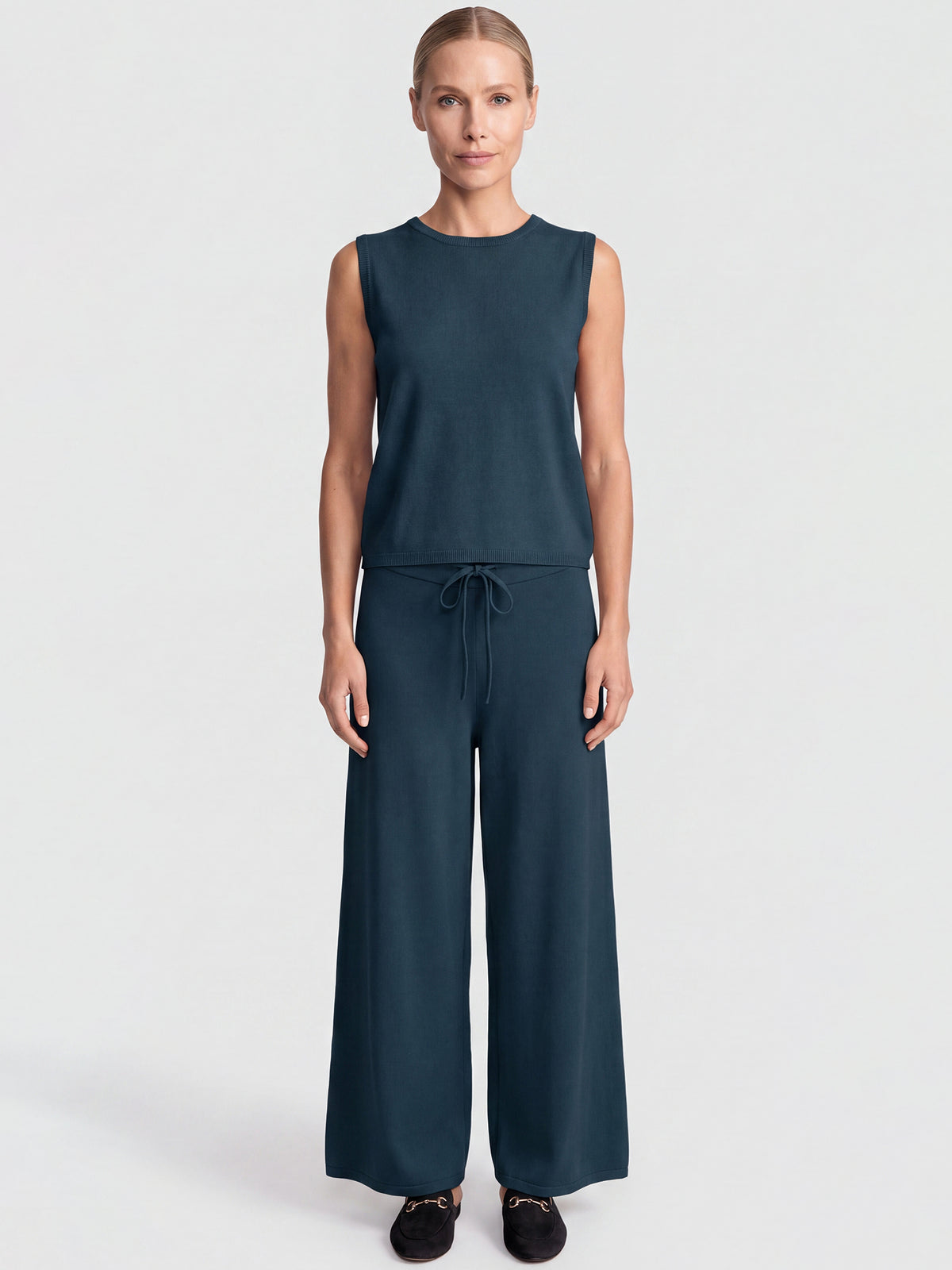 Weite Strickhose mit Kaschmiranteil | petrol