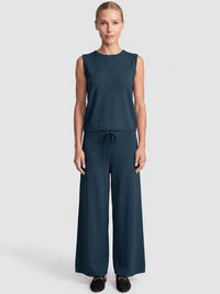 Weite Strickhose mit Kaschmiranteil | petrol