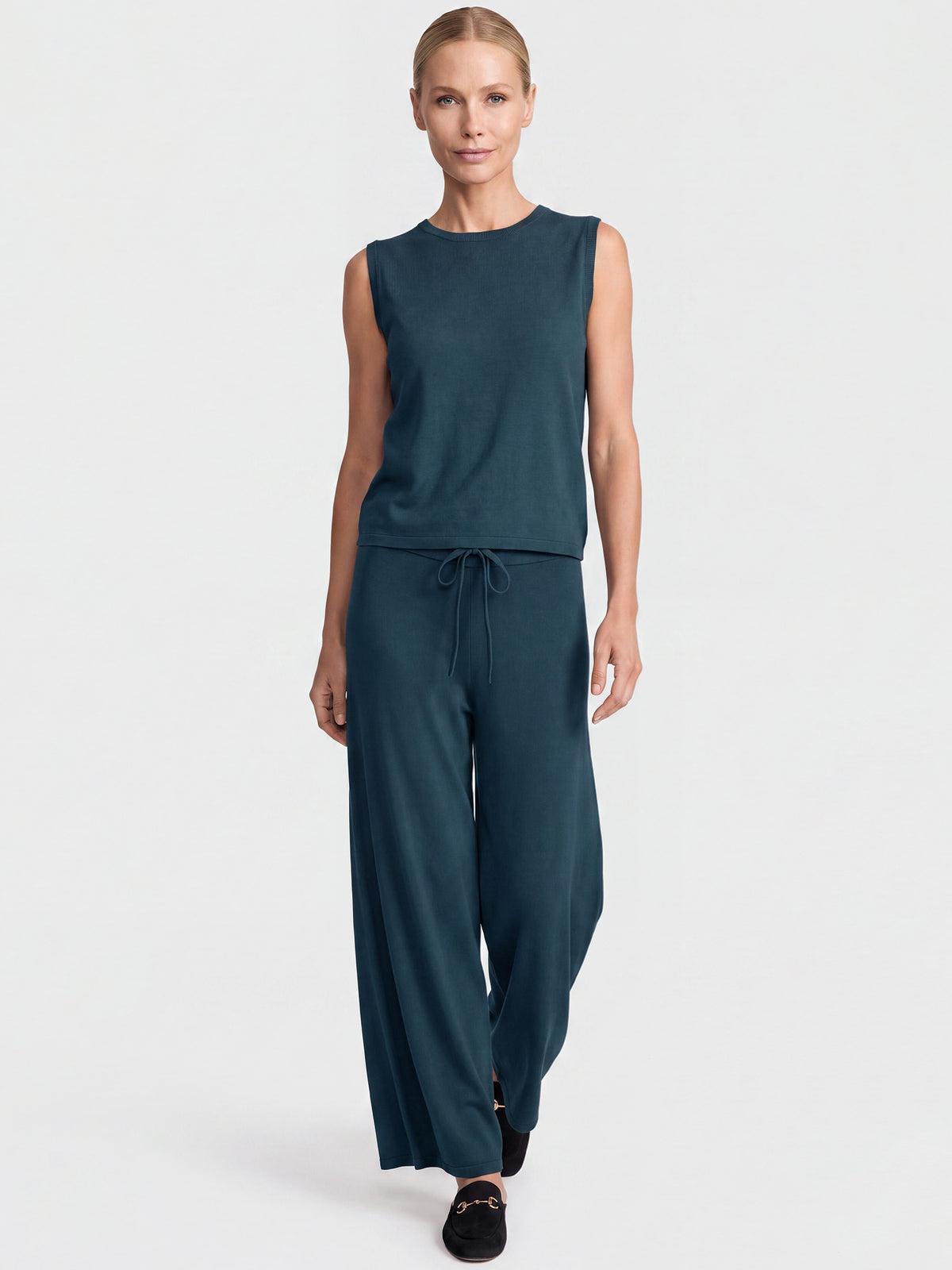Weite Strickhose mit Kaschmiranteil | petrol