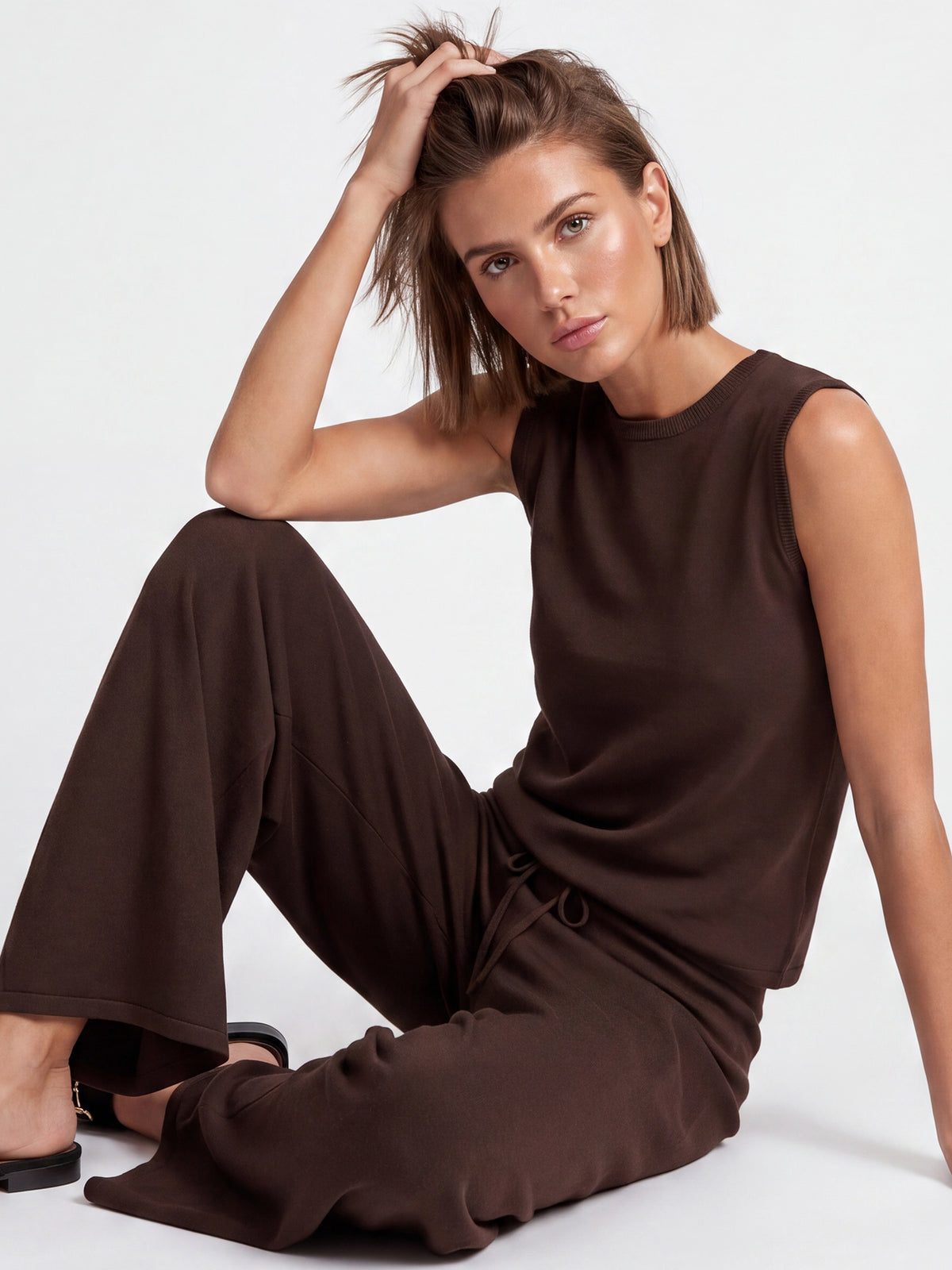 Weite Strickhose mit Kaschmiranteil | braun