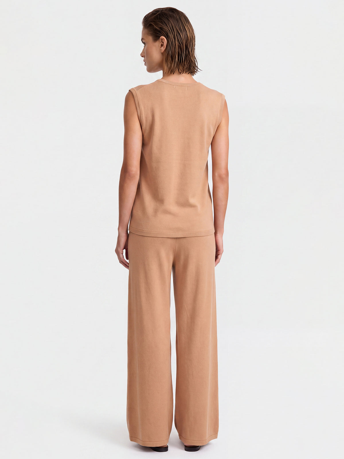Weite Strickhose mit Kaschmiranteil | camel
