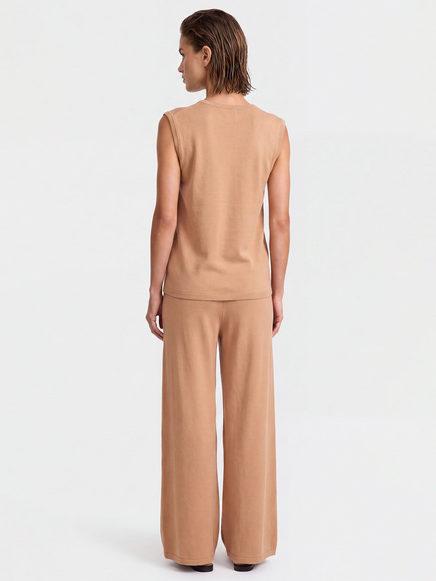 Weite Strickhose mit Kaschmiranteil | camel