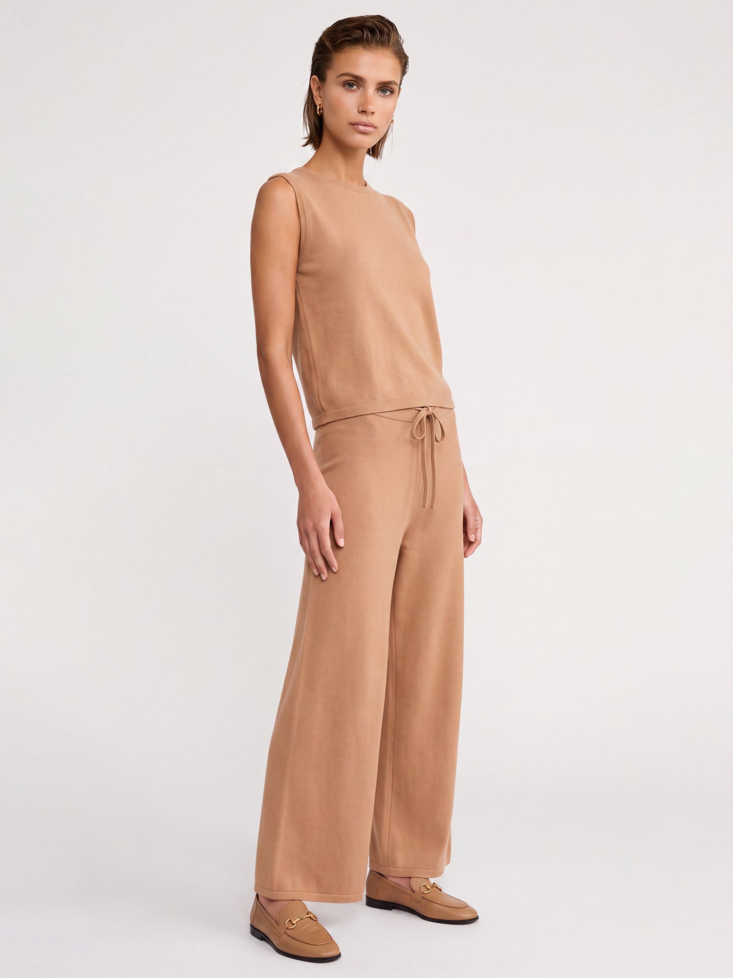 Weite Strickhose mit Kaschmiranteil | camel