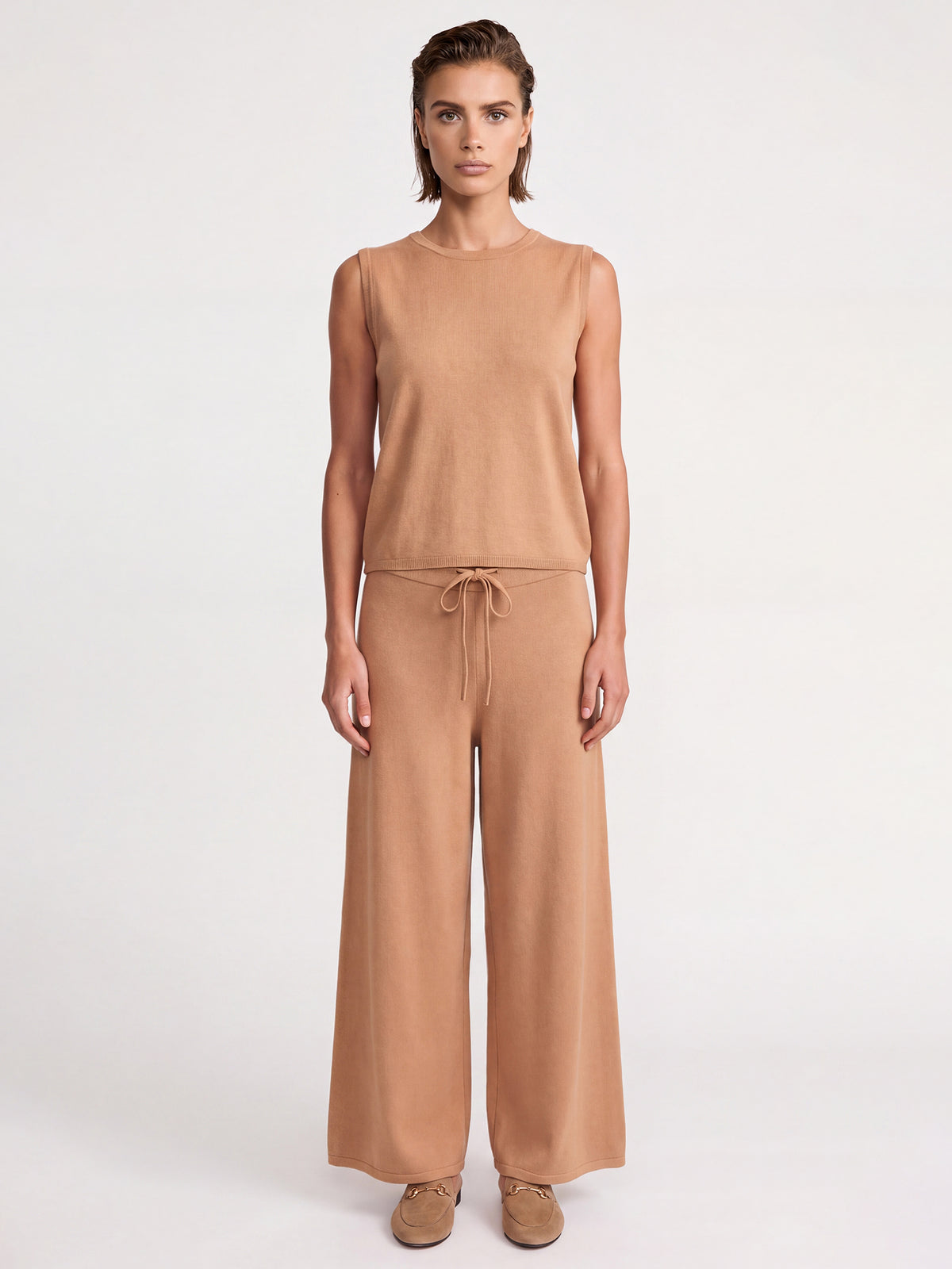 Weite Strickhose mit Kaschmiranteil | camel