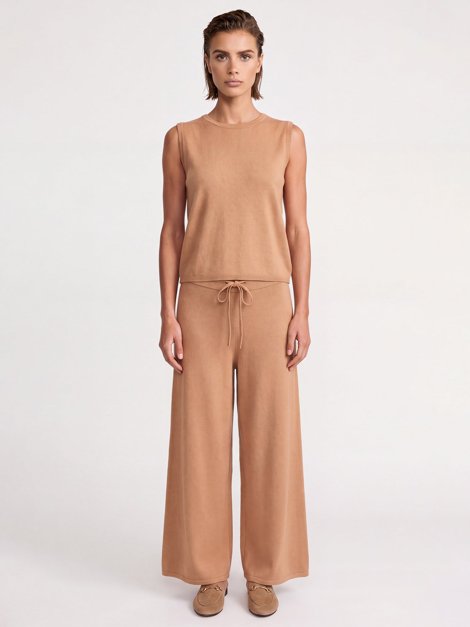 Weite Strickhose mit Kaschmiranteil | camel