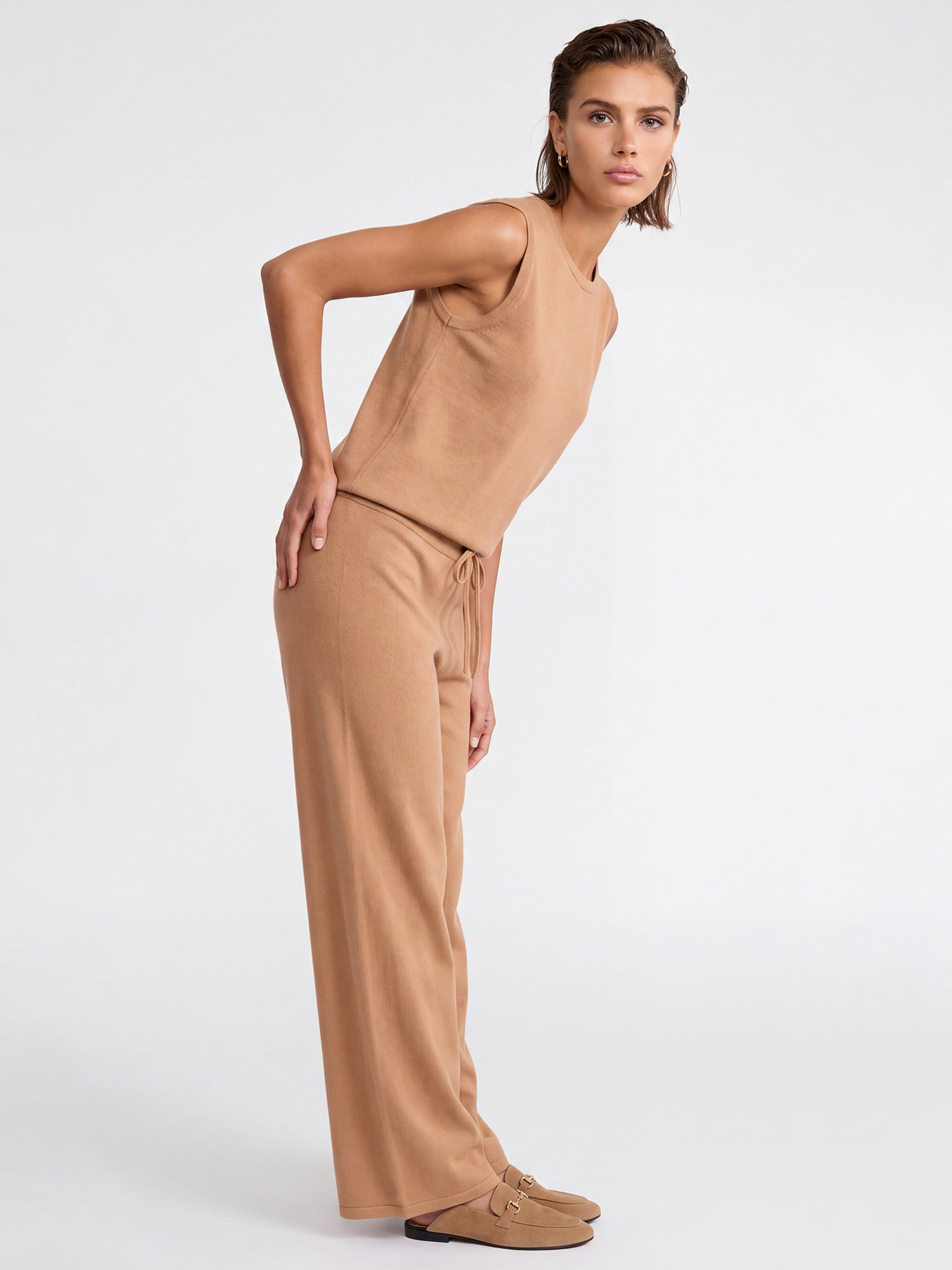 Weite Strickhose mit Kaschmiranteil | camel
