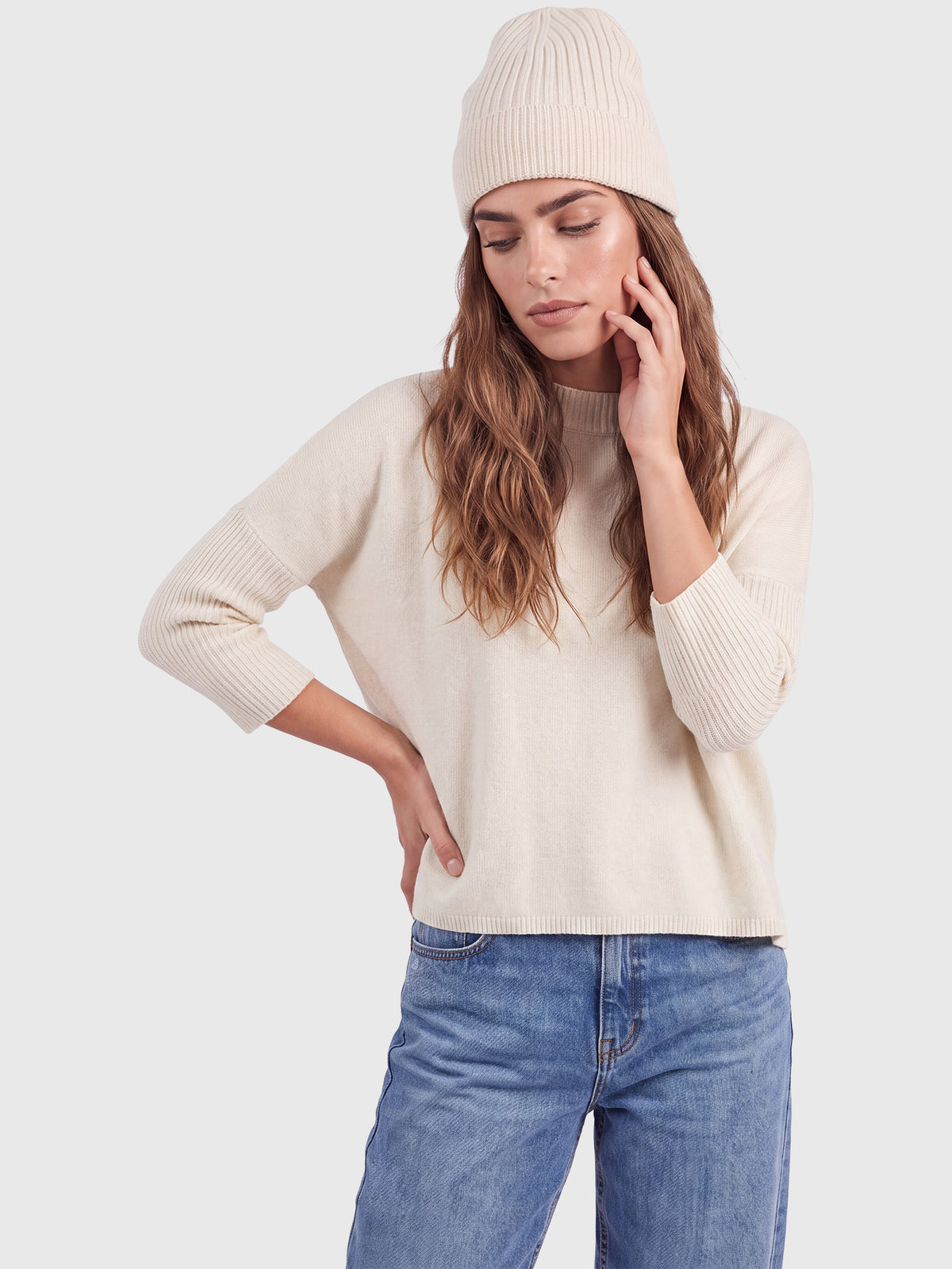 Strickmütze aus reiner Merinowolle | champagner