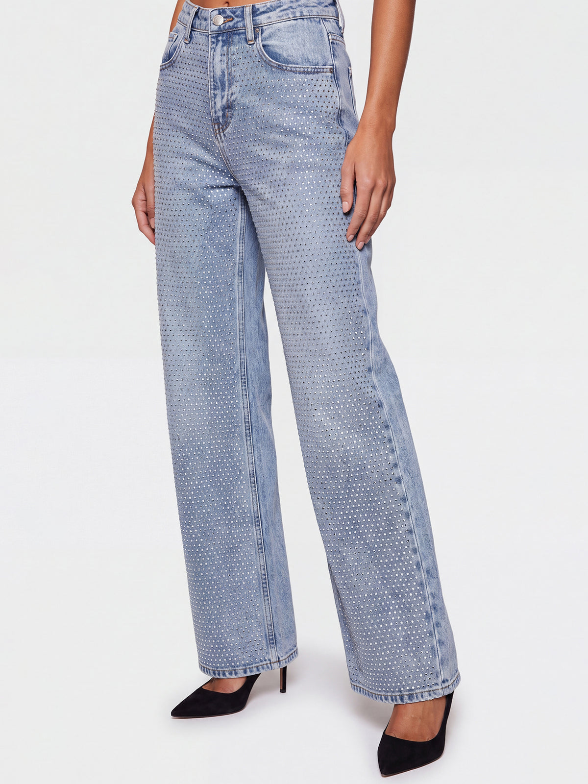 Jeans mit Kristallsteinen | acid wash