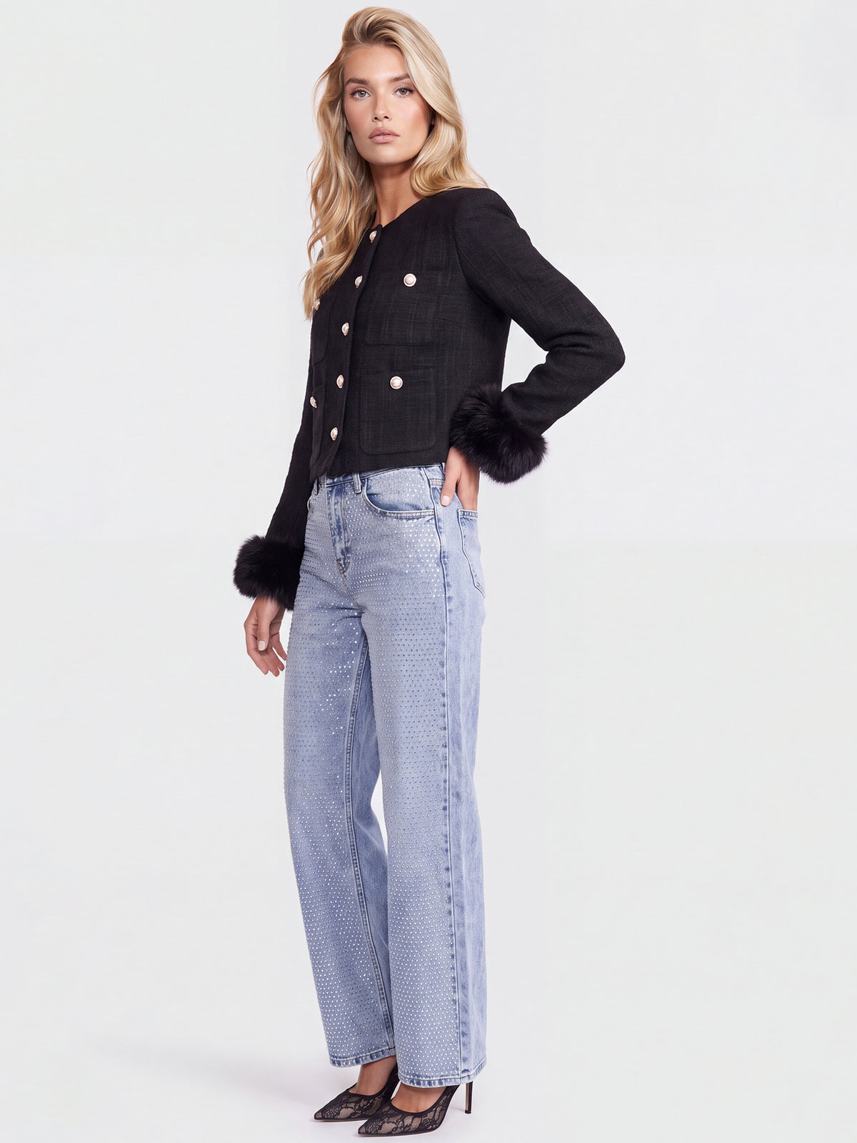 Jeans mit Kristallsteinen | acid wash
