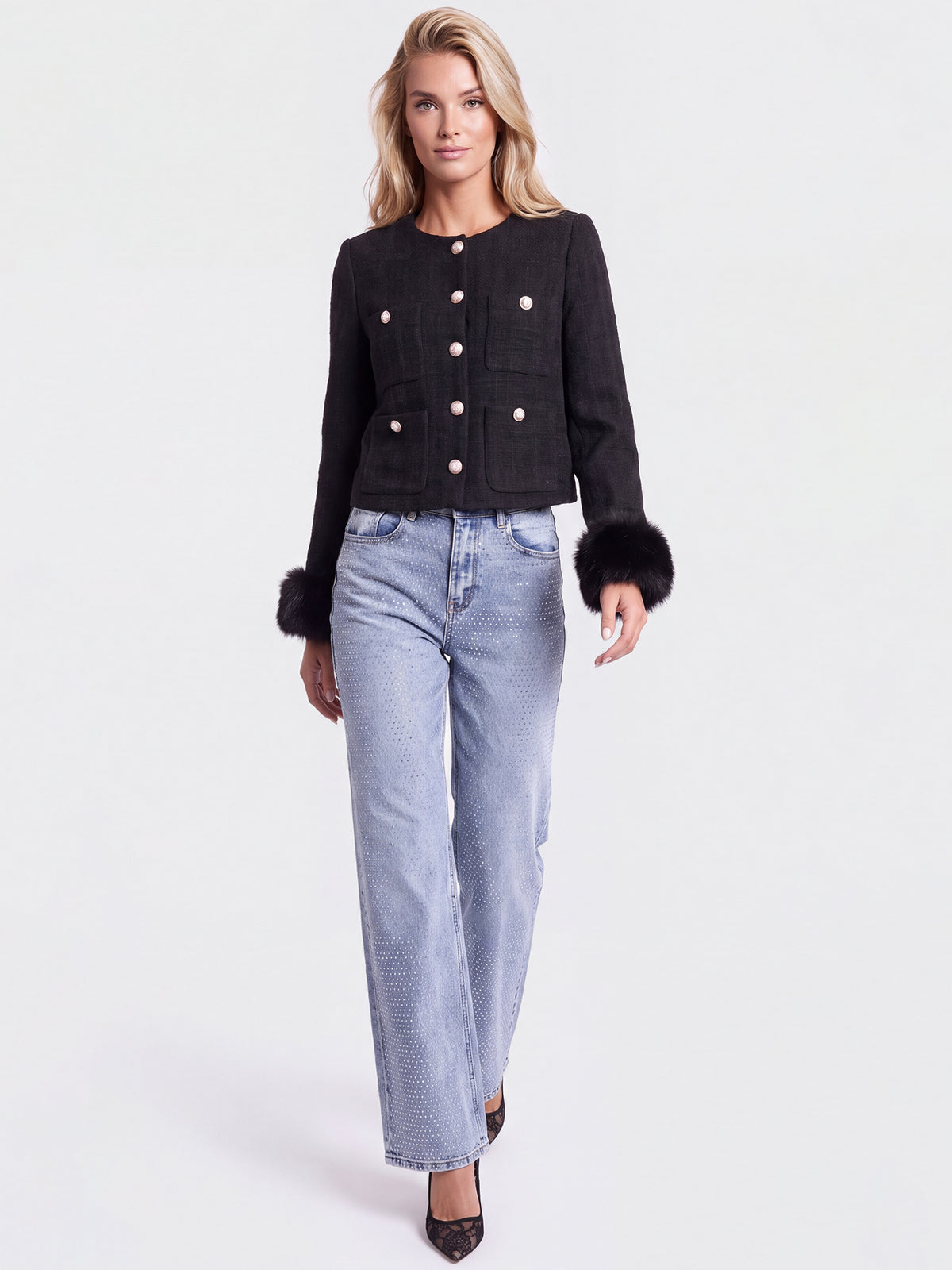 Jeans mit Kristallsteinen | acid wash