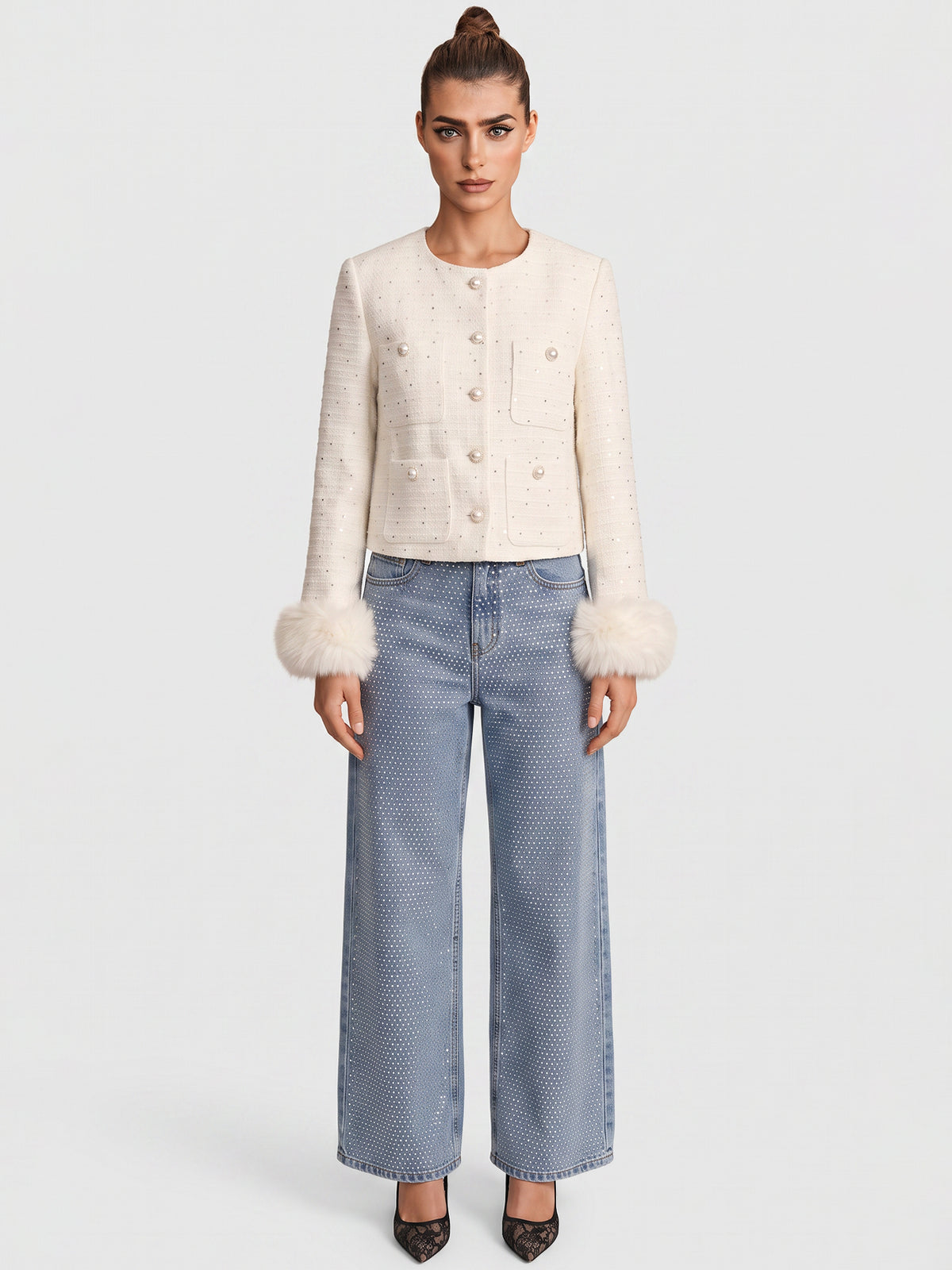 Jeans mit Kristallsteinen | hellblau