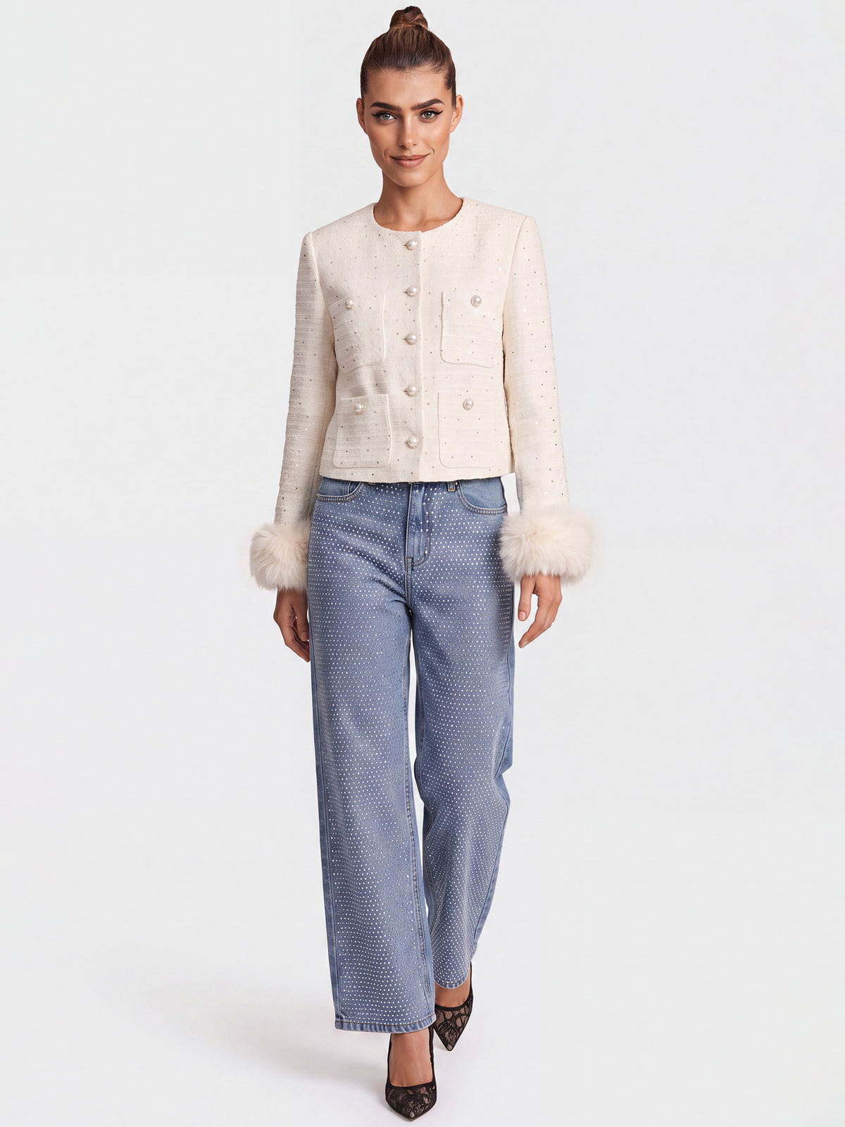 Jeans mit Kristallsteinen | hellblau