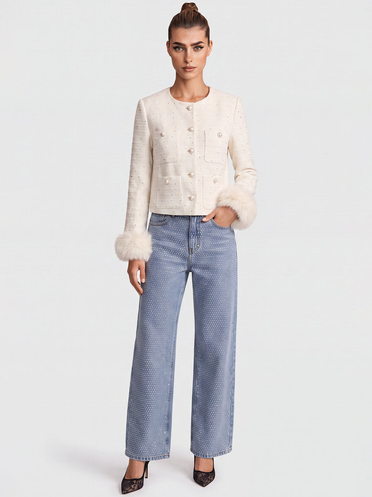 Jeans mit Kristallsteinen | hellblau