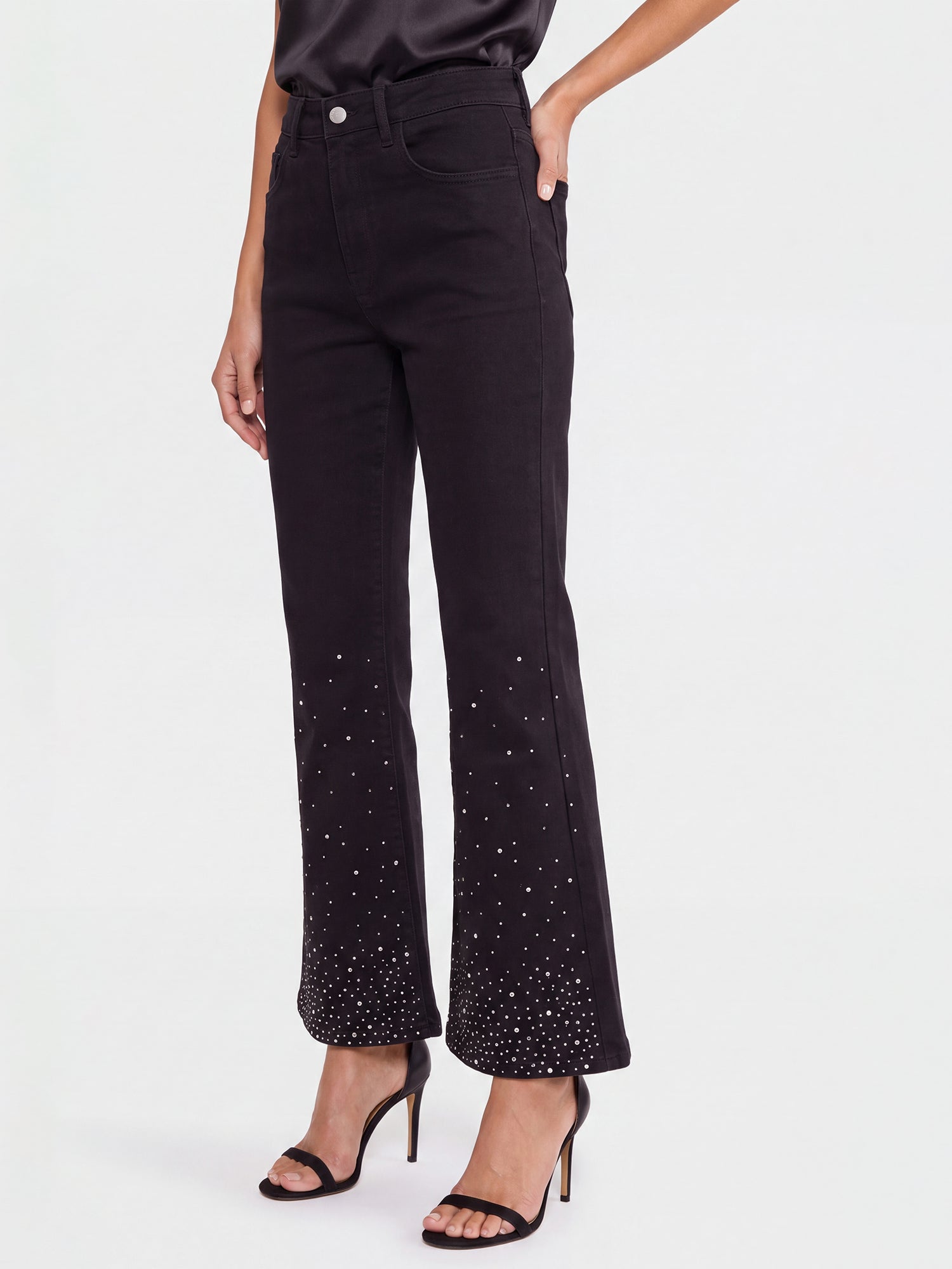 Cropped Jeans mit Kristallsteinen | schwarz