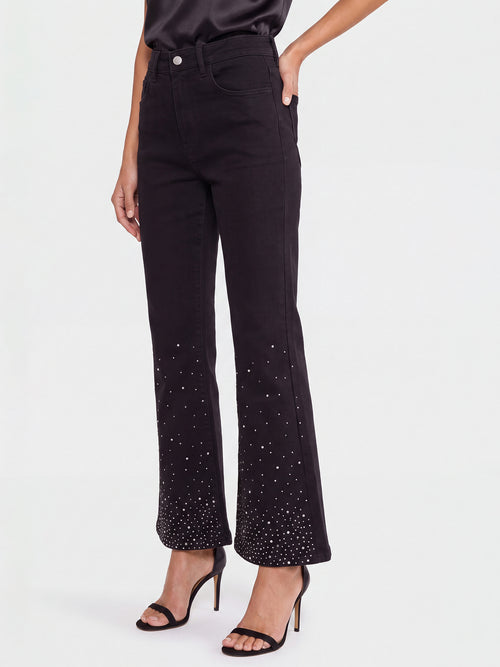 Cropped Jeans mit Kristallsteinen | schwarz image 1