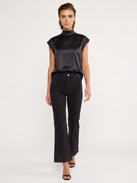 Cropped Jeans mit Kristallsteinen | schwarz