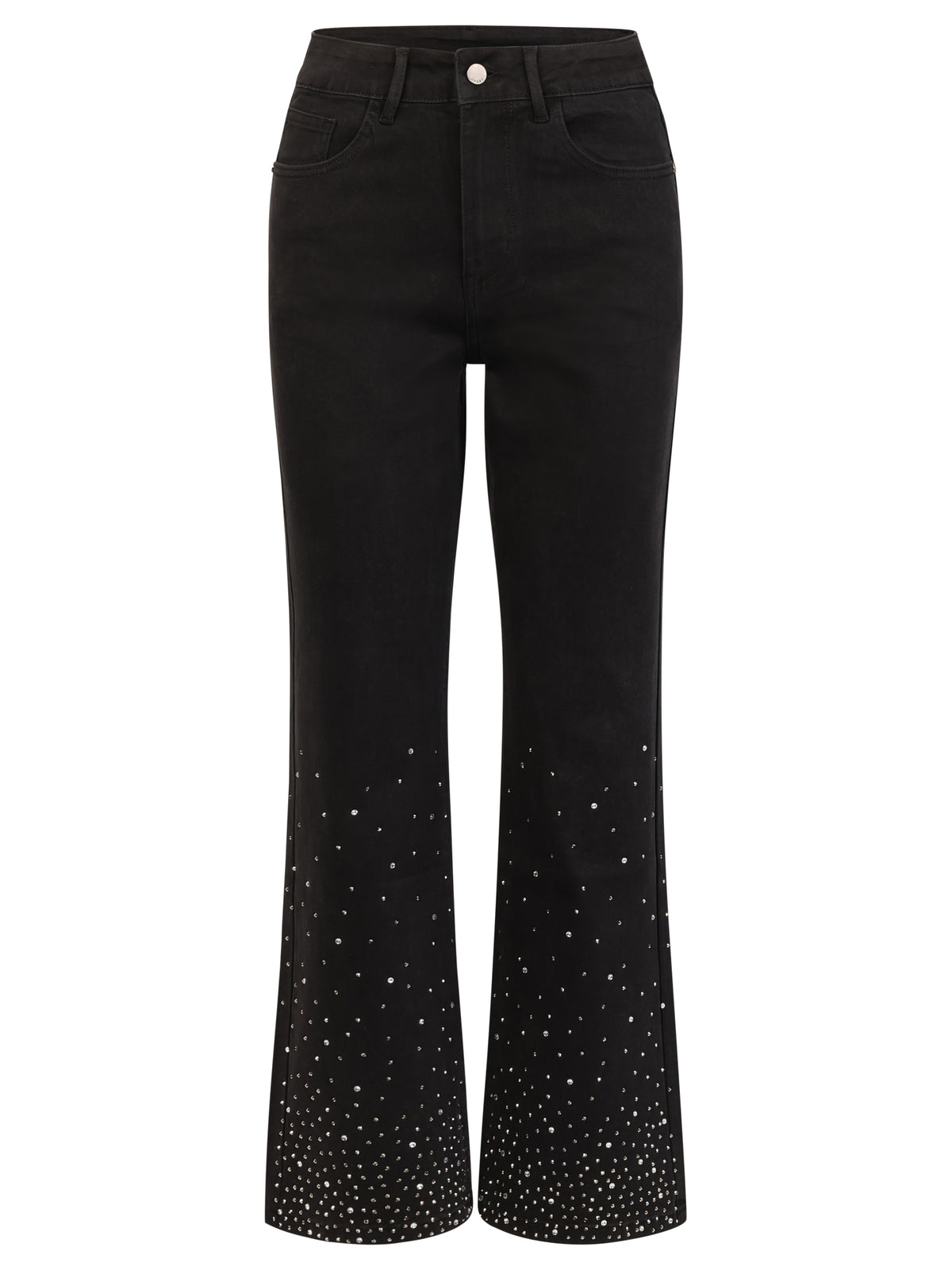Cropped Jeans mit Kristallsteinen | schwarz