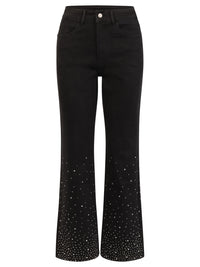 Cropped Jeans mit Kristallsteinen | schwarz